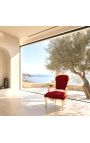 Sillón barroco de Louis XV Estilo rojo borgoña terciopelo y madera de oro - 10