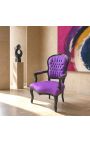 Poltrona barroca Louis XV Tecido roxo estilo e madeira lacada preta - 12