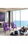 Poltrona barroca Louis XV Tecido roxo estilo e madeira lacada preta - 10