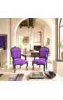 Poltrona barroca Louis XV Tecido roxo estilo e madeira lacada preta - 5