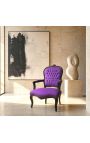 Sillón barroco Louis XV Tela púrpura estilo y madera lacada negra. - 11