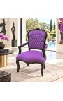 Barokk-tugitool Louis XV Stiil Purple kangast ja must lakitud puit - 9