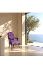 Poltrona barocca Louis XV Tessuto viola stile e legno laccato nero - 8