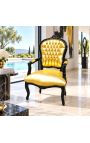 Baroka krēsls Louis XV Stila zelta ādas un spīdīga melna koka - 10