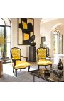 Baroque armchair Louis XV style gold leatherette and glossy black wood - 5
