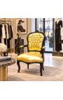 Fotoliu baroc Louis XV stil de aur de aur și lemn negru lucios - 4