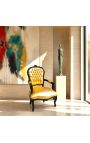 Barok lænestol Louis XV Style Gold Leatherette og blank sort træ - 13