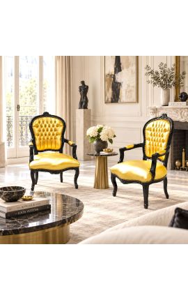 Barok lænestol Louis XV Style Gold Leatherette og blank sort træ - 2