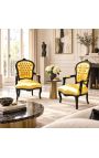 Barokk lenestol Louis XV Style Gold Leatherette og Glatt Svart Tre - 7