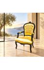 Poltrona barocca Louis XV Stile in pelle d'oro e legno nero lucido - 12