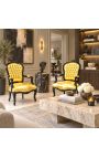 Barokk lenestol Louis XV Style Gold Leatherette og Glatt Svart Tre - 9