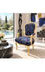 Barokke armstole i Louis XV-stil med blå og "Gobelins" mønster tyg og gildet tre - 6