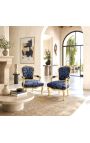 Fauteuil Louis XV de style baroque tissu satiné bleu aux motifs "Gobelins" et bois doré - 14