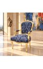 Poltrona barroca estilo Luís XV com tecido de cetim azul "Gobels" e madeira dourada - 12