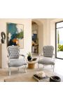 Poltrona barocca di Louis XV Velvet grigio stile e legno d'argento - 13