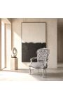 Poltrona barocca di Louis XV Velvet grigio stile e legno d'argento - 7
