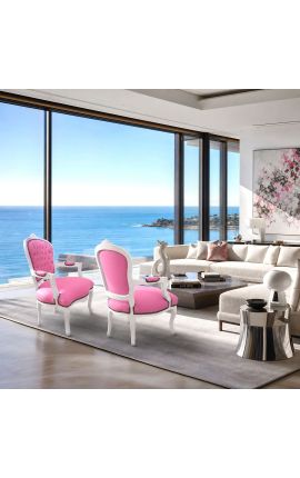 Poltrona barroca de Louis XV Tecido de veludo rosa estilo e madeira branca - 2
