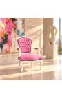 Poltrona barocca di Louis XV Stile tessuto in velluto rosa e legno bianco - 8