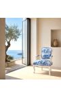 [Limited Edition] Sessel von Louis XV Stil Toile de Jouy Blue & Beige patiniertes Holz - 10