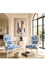 [Limited Edition] Fotoliu de Louis XV Stil Toalete de Jouy Blue & Bej Patinat Lemn - 9