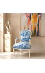 [Limited Edition] Lænestol af Louis XV Style Toile de Jouy Blue & Beige patineret træ - 12