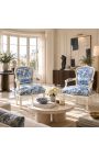 [Limited Edition] Lænestol af Louis XV Style Toile de Jouy Blue & Beige patineret træ - 5