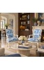 [Limited Edition] Székesegyház Louis XV style toile de Jouy blue & bézs pácolt fa - 4