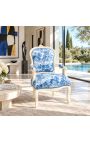 [Limited Edition] Sessel von Louis XV Stil Toile de Jouy Blue & Beige patiniertes Holz - 8