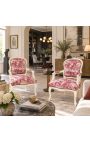 [Limited Edition] Butaca de Louis XV Styile Toile de Jouy i Beige patined Wood - 8