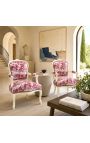 [Limited Edition] Fotelj Louis XV slog toile de jouy in bež patinirani les - 10
