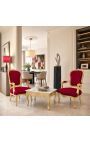 Barock fåtölj av Louis XV stil röd burgundy sammet och guld trä - 8