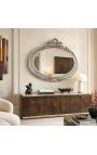 Très grand miroir baroque ovale argenté horizontal - 14