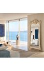 Grand miroir baroque rectangulaire beige patiné - 8