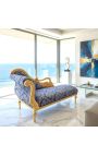 Grand récamier baroque à col de cygne tissu satiné bleu "Gobelins", bois doré - 7