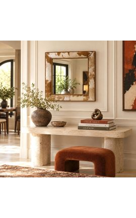 Firkantet speil med ekte okseskinn brunt og hvitt - 2