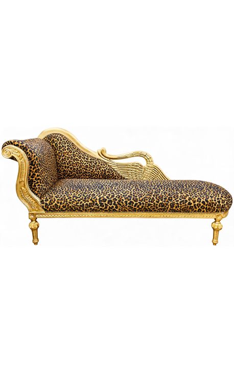 Chaise baroc mare seniță cu o țesătură de leopard leopard sculptată și lemn de aur - 1