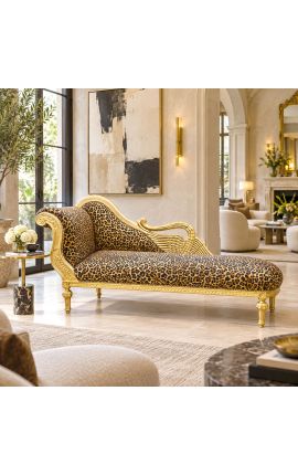 Grande chaise longue barocco con un tessuto scolpito leopardo cigno e legno d'oro - 2