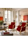 Grandi Bergère poltrona Louis XVI di velluto bordeaux e legno dorato - 5