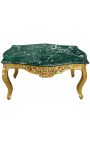 Table basse de salon de style baroque en bois doré avec marbre vert