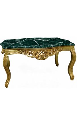 Mesa de café estilo barroco madera dorada con mármol verde