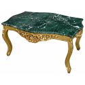 Table basse de salon de style baroque en bois doré avec marbre vert