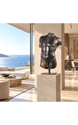 Gran escultura "Torso de Hermes" en soporte de metal negro - 2