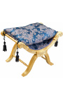 "Dagobert" Bench Blue "Gobelins" satijnen stof en gouden hout - 16