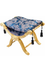 Banquette "Dagobert" tissu satiné aux motifs "Gobelins" bleu et bois doré - 17
