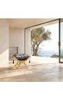 "Dagobert" Bench Blue "Gobelins" satin stof og gyldent træ - 12