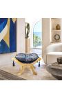 "Dagobert" bench blue "Gobelins" satin fabric and golden wood - 7