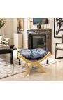 "Dagobert" bench blue "Gobelins" satin fabric and golden wood - 2