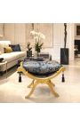 "Dagobert" Bench Blue "Gobelins" satīna audums un zelta koks - 8