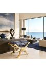 Panca "Dagobert" Blank Blue "Gobelins" Tessuto satinato e legno dorato - 9