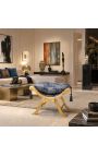 "Dagobert" bench blue "Gobelins" satin fabric and golden wood - 13